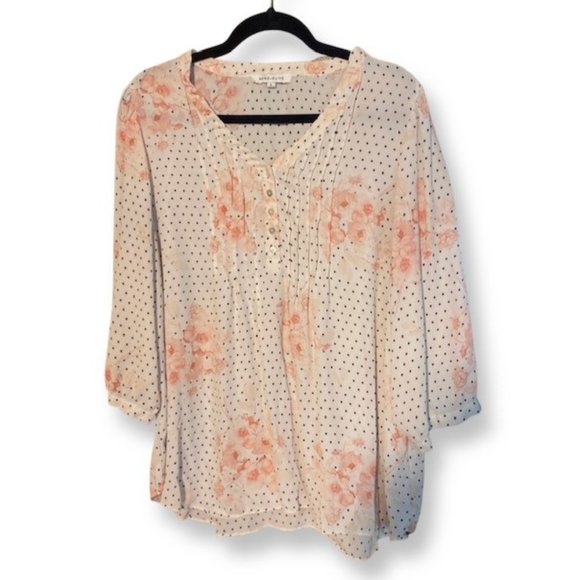 Rose + Olive Polka Dot Floral Shirt - 1X - Picture 1 of 4